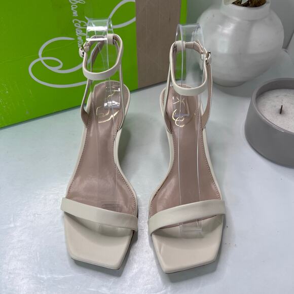 Sam Edelman Rayelle Leather Kitten Heel Sandals Cream Women 6.5M/EU37 Tried On - Picture 7 of 11